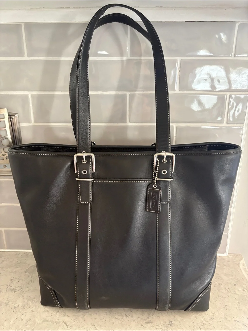 Coach Y2K Hampton black leather carryall Tote 6491 ~EXCELLENT
